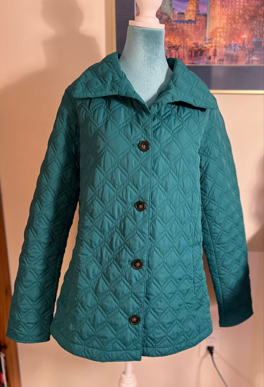 LANDS' END Green Light Weight Button Down Jacket Size M/T 10-12